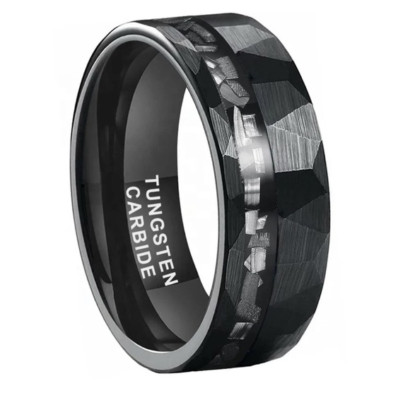 Other - Black hammered tungstun meteorite chip men's ring